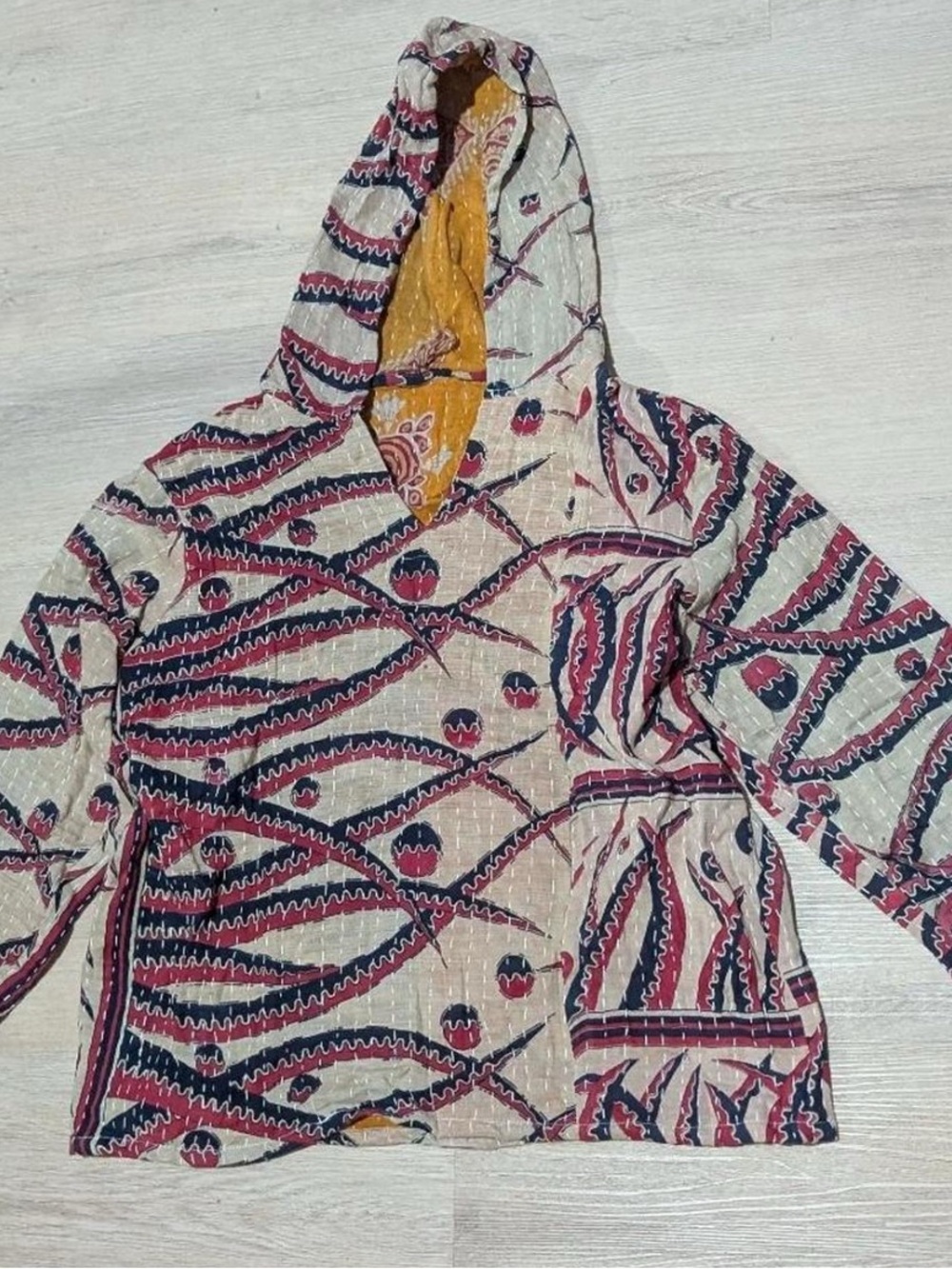 Kantha Upcycled Boho Patchwork Hooded Pullover